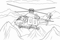 helicopter flying between mountains