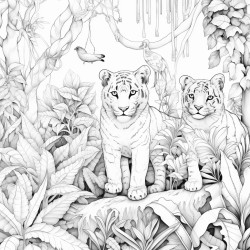 jungle cats playing in a magical forest
