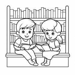 kids in a library reading books