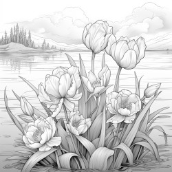 tulips in lake water