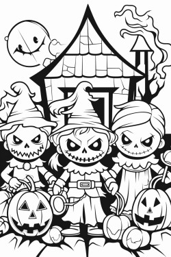 halloween coloring page white background bold line art