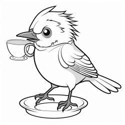 a bird drinking coffee
