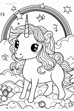 baby unicorn under rainbow for ages 35 white paper