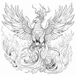a phoenix rising from dark ashes with flaming gothicstyle wings