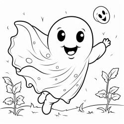 a cute cartoon ghost  chasing nutterflies