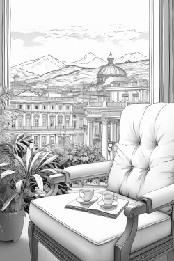 i sit down in front of mount and drink coffee from the gold cup looking at the mount from the palace hotel