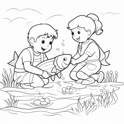 as the two fathers and one son walked back home everyone was happy because each had a fish event though only three fish had been caught