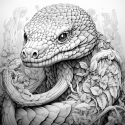snake zen theme highly detailed black outline zentangle art elements