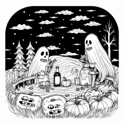 ghosts having a picnic in a moonlit meadow
