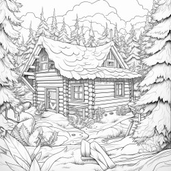 a cozy cabin in a snowy forest