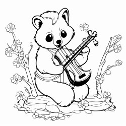 a red panda playing the instrument an erhu