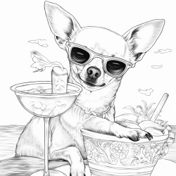 chihuahua drinking a margarita on the beach