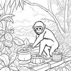 harvesting cocoa in the jungle with a spider monkey