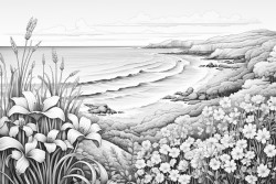 purple field of flowers with blue sky and close