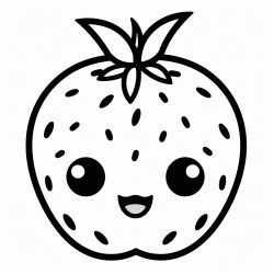 kawaii strawberry with bold lines for coloring in