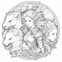 beautiful princesses with brave knights or dragons or unicorns or witches coloring page