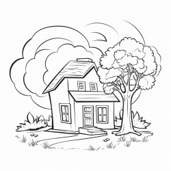 a house with trees grass and a rocking chair