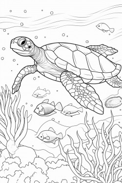 sea turtle swimming in a coral reef