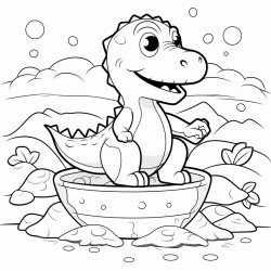 a dinosaur playing in a sandbox