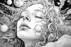 a simple drawing of a person with droopy eyes head resting on their hand and a small zzz bubble above them