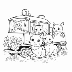 a train with cats and bunnies