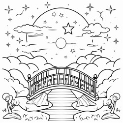 a glowing heart with a bridge and natural elements the heavens and the stars