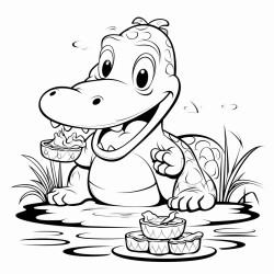 a cartoon alligator feeding ducks