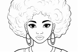 a simple black  white line art color by number coloring page illustration of an black girl smoling