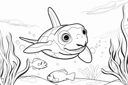 baby sea turtle hiding from a shark