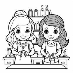 generate black and white coloring book for kids in cartoon style profession hairdresser