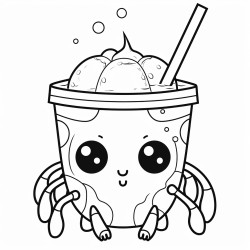 cute spider with kawaii eyes drinking a bubble tea white background