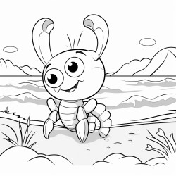 cute baby lobster with big eyes at the beach