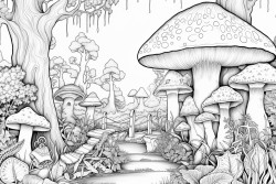 a magical forest with glowing mushrooms