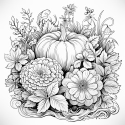 doodle pumpkin with flowers around