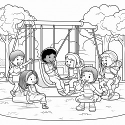 a group of kindergarten students are playing on the seesaw swings slides etc in the school playground