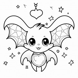 cute heart bat with moon and stars