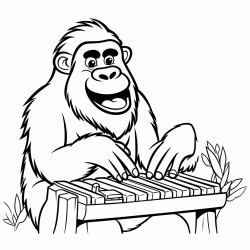 a gorilla playing the instrument a kalimba