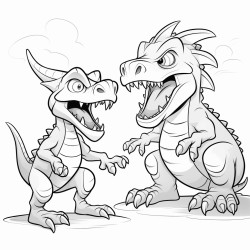 dragon fighting a tyrannosaurus