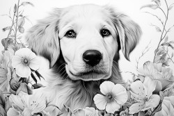 dog with flower in mouth