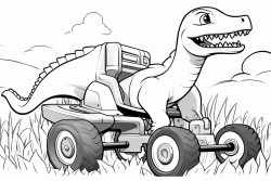 dinosaur riding a tractor