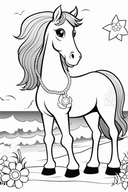 horse on beach with hawaiin leis