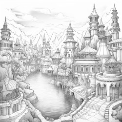 a fantasy water kingdom with a surounding related village