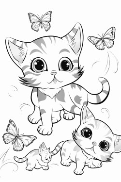 many mini cats playing with buterflies