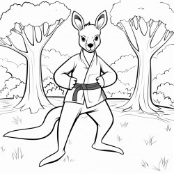 kangaroo with a black belt in the forest