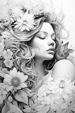 hada del bosque rodeada de flores vegetacin y estrellas