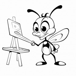 an ant painting on an art aisle holding a paintbrush