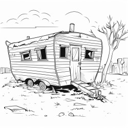 abandoned caravane in front of abandoned house
