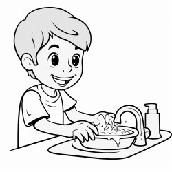 a 35 year old kid washing hands before and after meals and he is having smile on his face