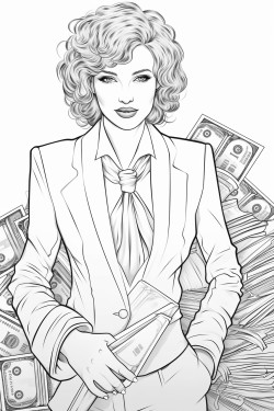 a woman in a business suit with money in her hands