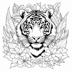 tiger surrounded by tropical flowers